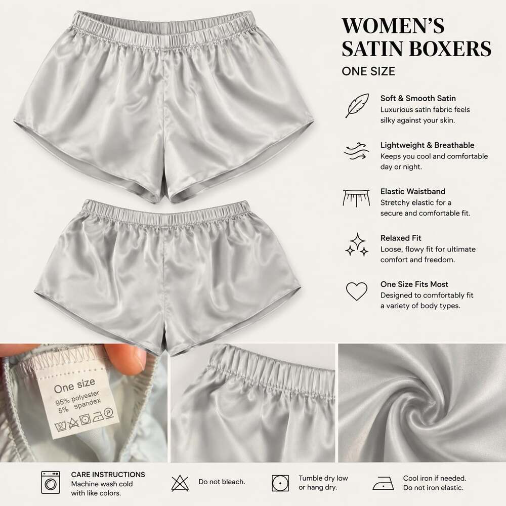 Women's Satin Relaxed Fit Elastic Waistband Sleep Boxers - One Size